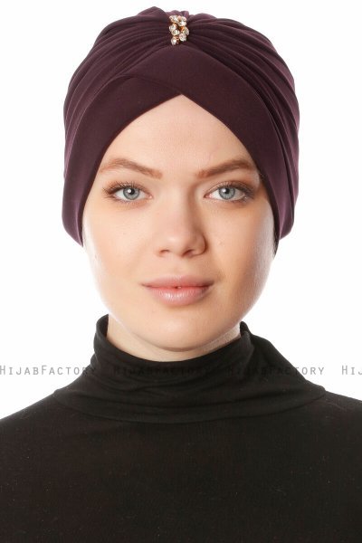 Arwa - Plum Crepe Chiffon Turban - Sehr-i Sal