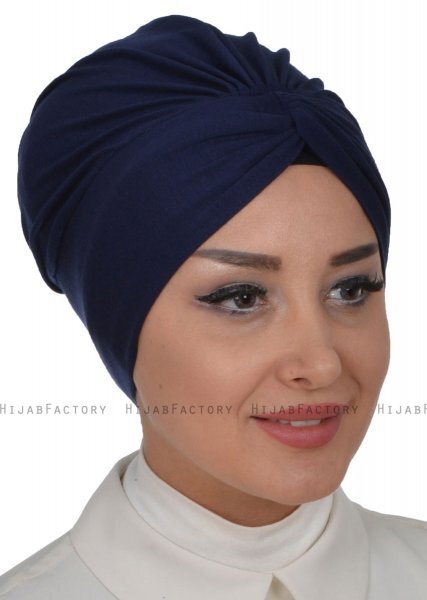 Astrid - Navy Blue Cotton Turban - Ayse Turban