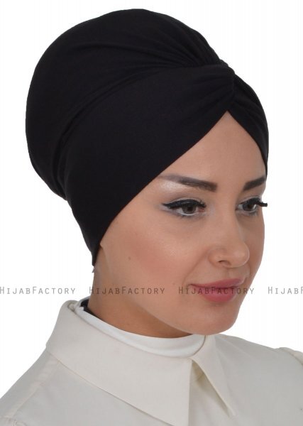 Astrid - Black Cotton Turban - Ayse Turban