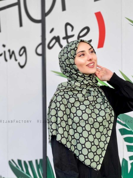 Atika - Green Patterned Cotton Hijab - Mirach