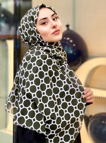 Atika - Khaki Patterned Cotton Hijab - Mirach