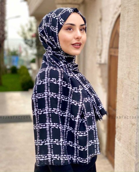 Ayah - Black Patterned Cotton Hijab - Mirach