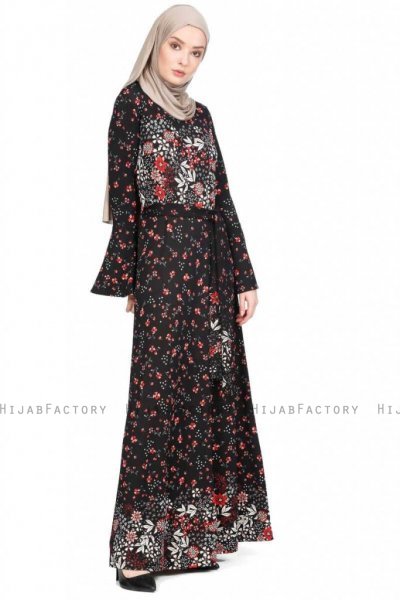 Basma Svart Blommig Klänning Miss Halima 280296c