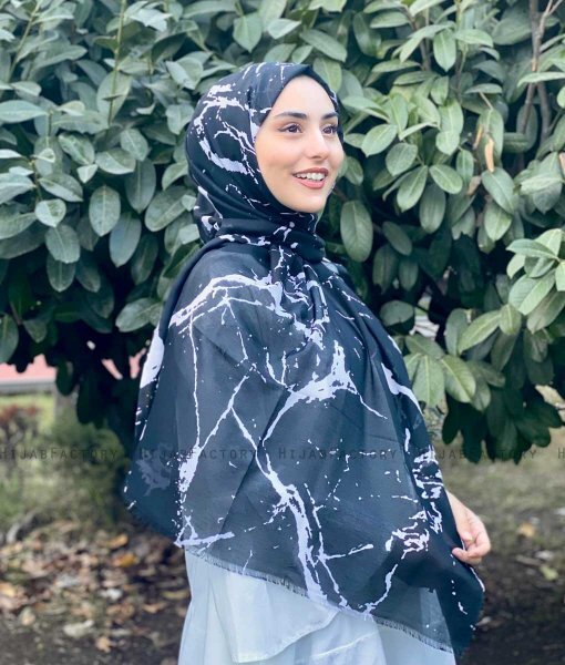 Benazir - Black Patterned Cotton Hijab