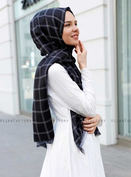 Betulle - Black Patterned Hijab - Sal Evi