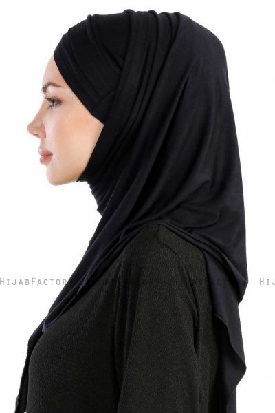Cansu Svart 3X Jersey Hijab Sjal 200901-3