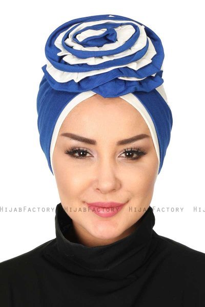 Clara - Blue & Creme Cotton Turban