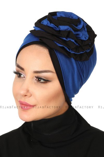 Clara - Blue & Black Cotton Turban