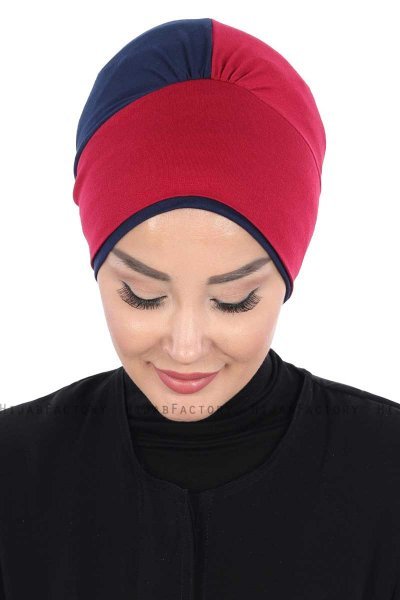 Clara - Bordeaux & Navy Blue Cotton Turban