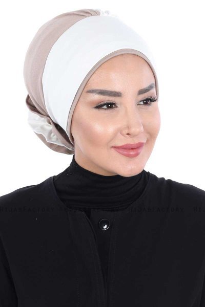 Clara - Creme & Taupe Cotton Turban