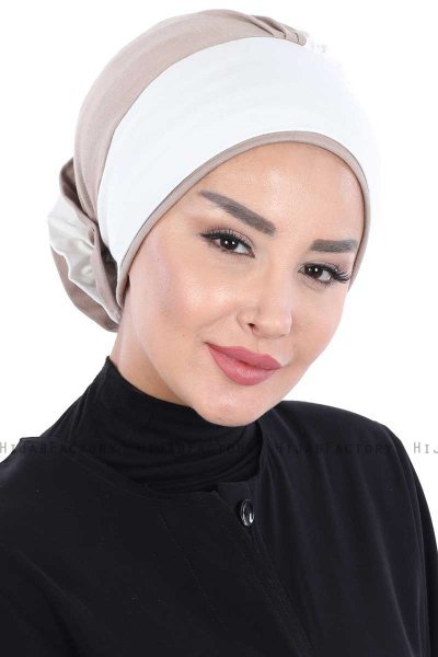 Clara - Creme & Taupe Cotton Turban