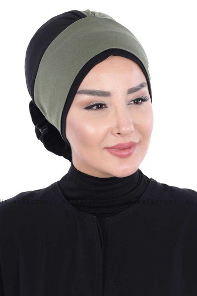 Clara - Khaki & Black Cotton Turban