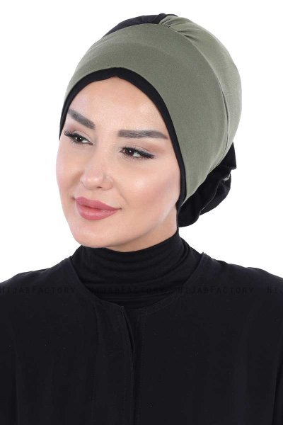 Clara - Khaki & Black Cotton Turban