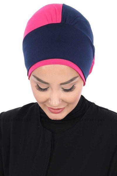 Clara - Navy Blue & Fuchsia Cotton Turban
