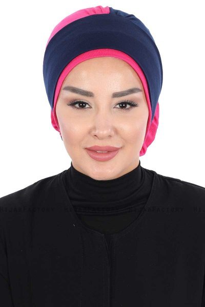 Clara - Navy Blue & Fuchsia Cotton Turban