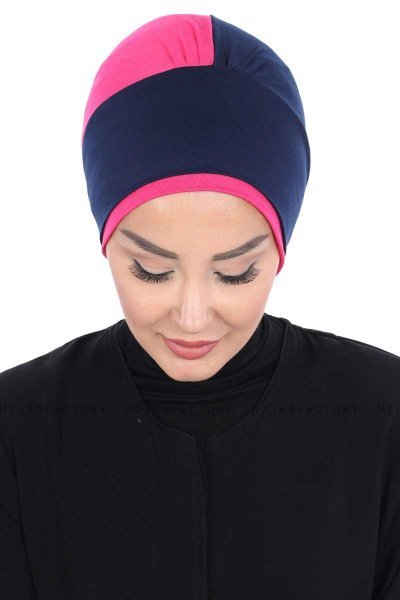 Clara - Navy Blue & Fuchsia Cotton Turban