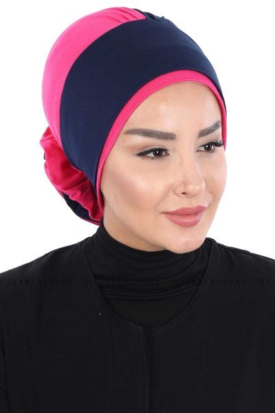 Clara - Navy Blue & Fuchsia Cotton Turban