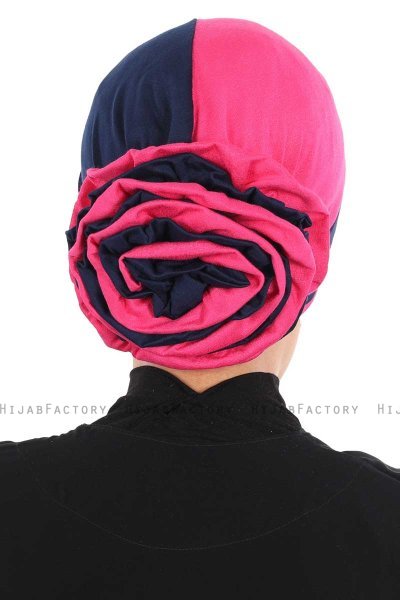 Clara - Navy Blue & Fuchsia Cotton Turban