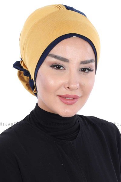 Clara - Mustard & Navy Blue Cotton Turban