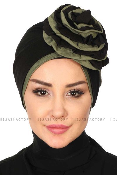 Clara - Black & Khaki Cotton Turban