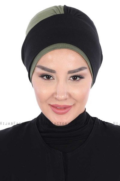 Clara - Black & Khaki Cotton Turban