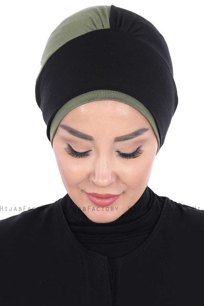 Clara - Black & Khaki Cotton Turban