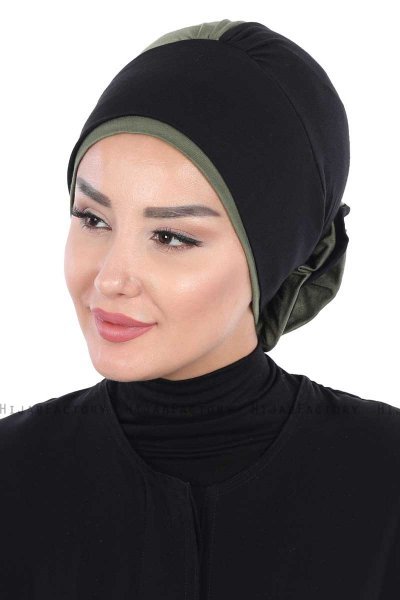 Clara - Black & Khaki Cotton Turban