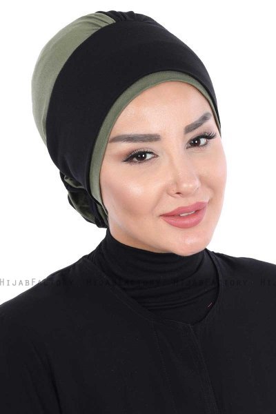 Clara - Black & Khaki Cotton Turban