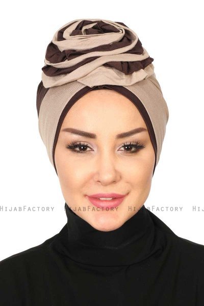 Clara - Taupe & Brown Cotton Turban