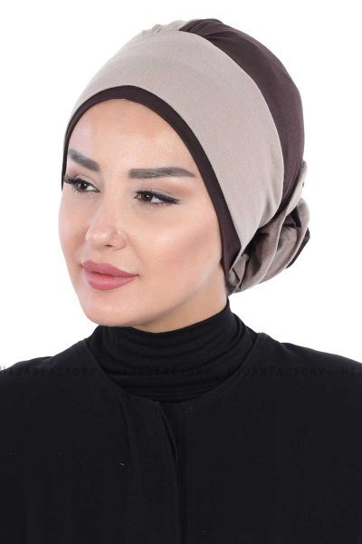Clara - Taupe & Brown Cotton Turban
