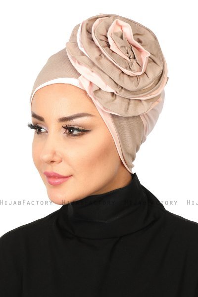 Clara - Taupe & Dusty Pink Cotton Turban