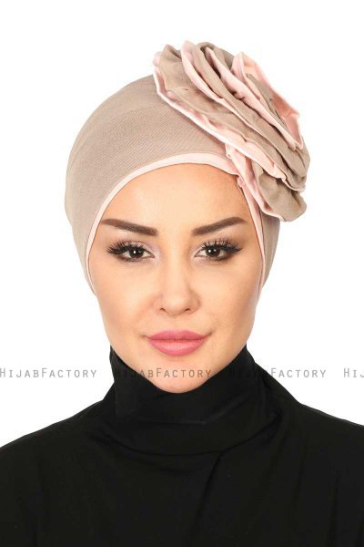 Clara - Taupe & Dusty Pink Cotton Turban
