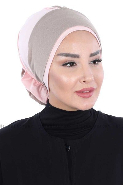 Clara - Taupe & Dusty Pink Cotton Turban