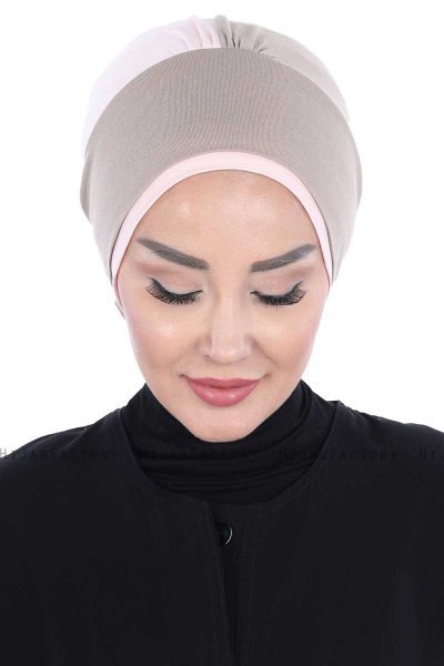 Clara - Taupe & Dusty Pink Cotton Turban
