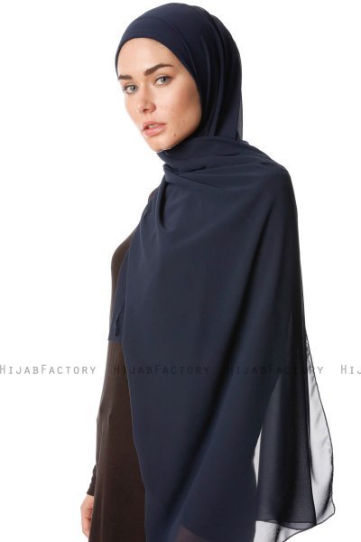 Derya - Dark Navy Blue Practical Chiffon Hijab