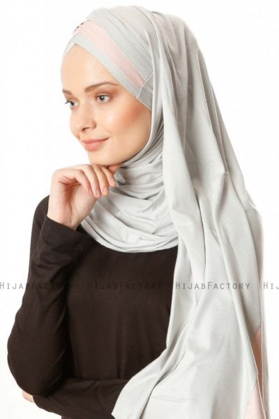Duru - Light Grey & Dusty Pink Jersey Hijab