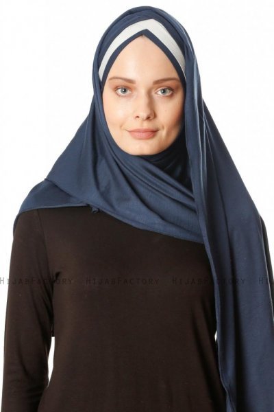 Duru - Navy Blue & Grey Jersey Hijab