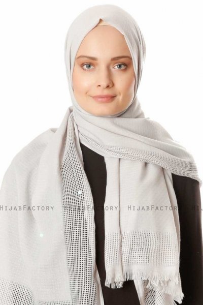Ebru Grå Bomull Hijab Sjal 130043-1