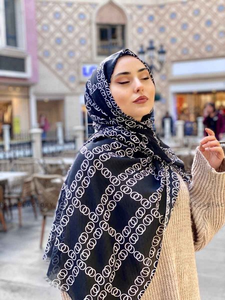Elyas - Black Patterned Cotton Hijab - Mirach