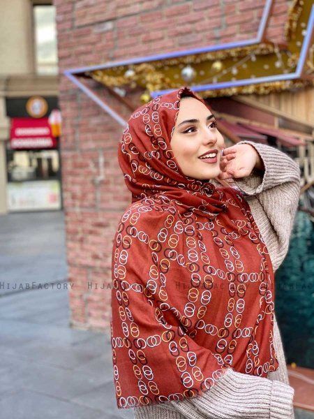 Elyas - Brick Red Patterned Cotton Hijab - Mirach