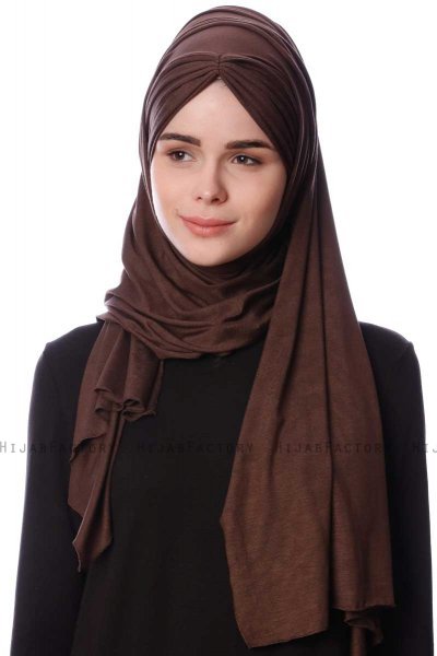Eslem - Brown Pile Jersey Hijab - Ecardin