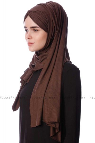 Eslem - Brown Pile Jersey Hijab - Ecardin