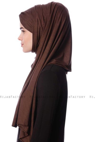 Eslem - Brown Pile Jersey Hijab - Ecardin