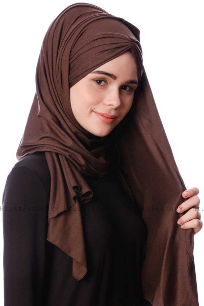 Eslem - Brown Pile Jersey Hijab - Ecardin