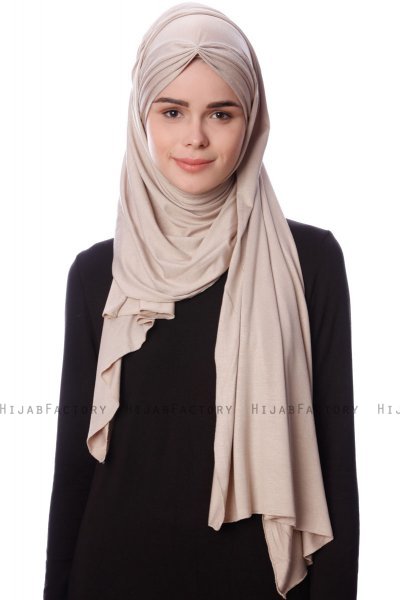 Eslem - Light Taupe Pile Jersey Hijab - Ecardin
