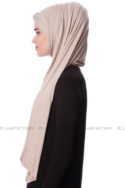 Eslem - Light Taupe Pile Jersey Hijab - Ecardin