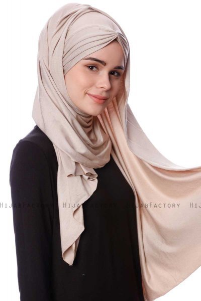 Eslem - Light Taupe Pile Jersey Hijab - Ecardin
