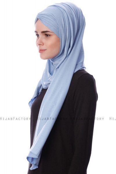 Eslem - Light Blue Pile Jersey Hijab - Ecardin