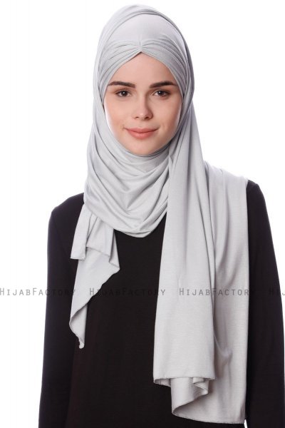 Eslem - Light Grey Pile Jersey Hijab - Ecardin