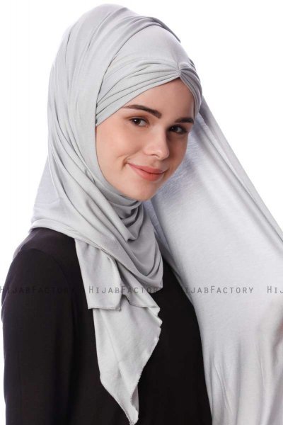 Eslem - Light Grey Pile Jersey Hijab - Ecardin